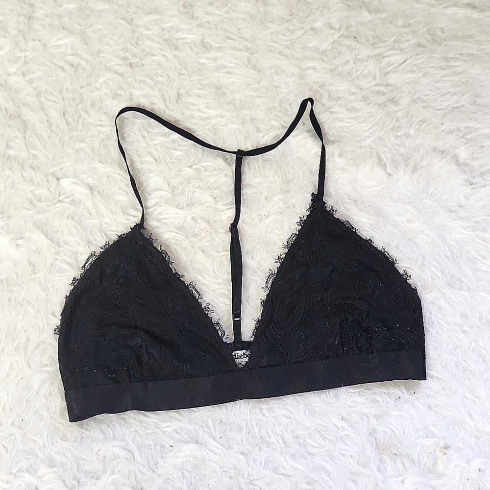 Birdiebee black lacy sexy triangle bra bralette top small